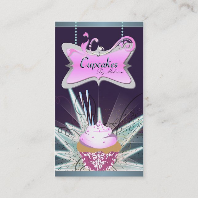 Carte de visite rose spectaculaire de petit gâteau (Devant)