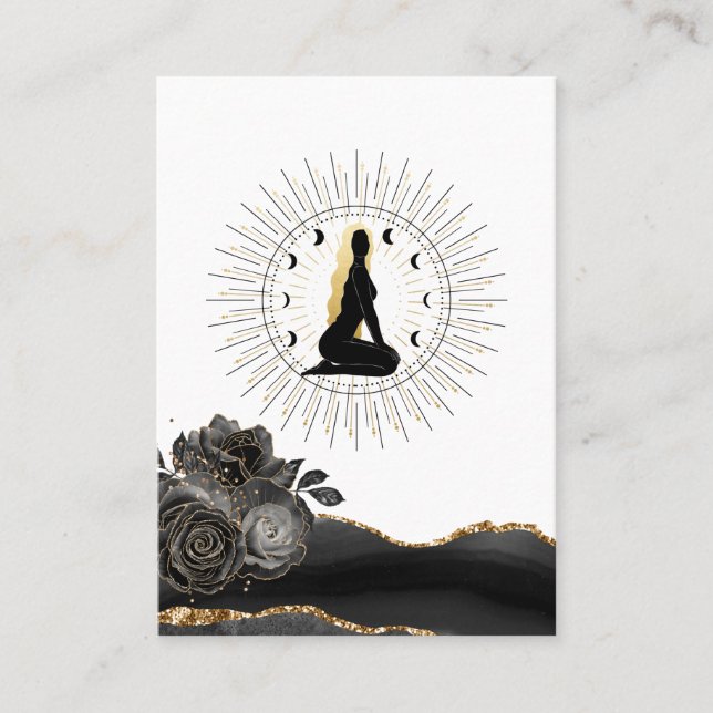 Carte De Visite *~* Rose Sun Rays Goddess Black Gold Moon Woman (Devant)
