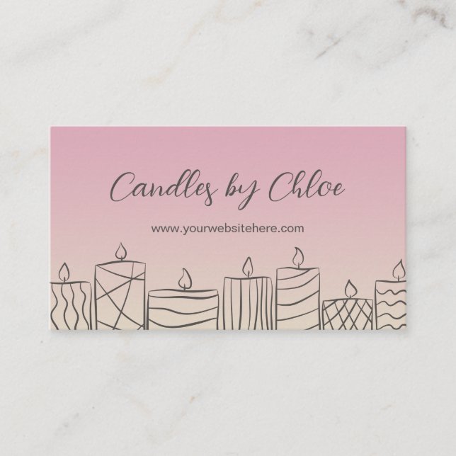 Carte De Visite Rose & Tan Scribbled Candles Candle Maker QR Code (Devant)