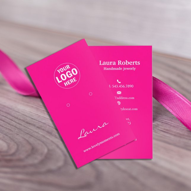 Carte De Visite Rose tendance Ajouter votre logo Écran d'oreille (Créateur téléchargé)