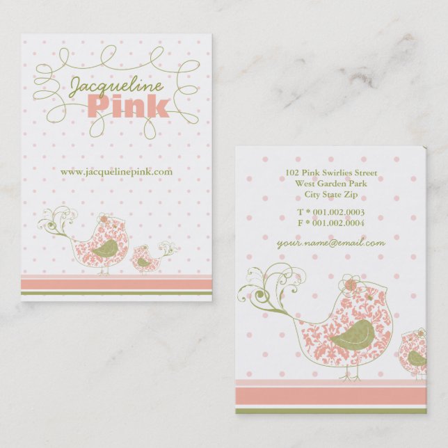 Carte De Visite Rose Tourbillonnant Whimsical Damask Maman Et Bébé (Devant / Derrière)