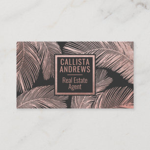 Carte De Visite Rose Tropical moderne Gold Palm Noir Feuille d'arb