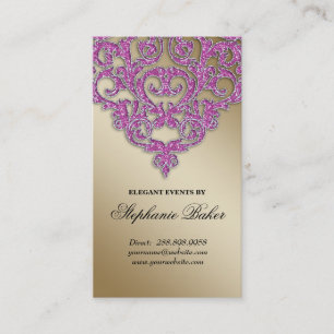 Carte De Visite Rose V d'étincelle d'or de damassé d'organisateur