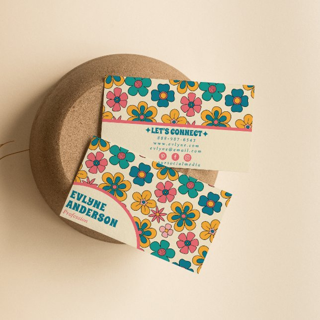 Carte De Visite Rosée Retro Turquoise Super Floral Boho Girly (Créateur téléchargé)
