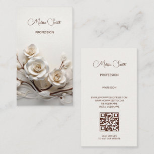 Carte De Visite Roses 3D Blanches Élégantes