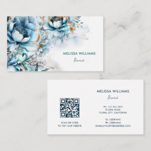 Carte De Visite Roses Aquarelle Bleues