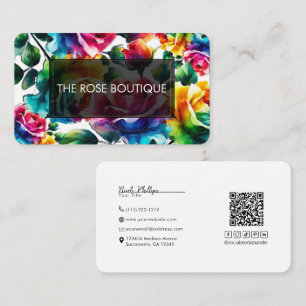 Carte De Visite Roses Arc-en-Ciel Mariage Floral Vibrant Noir & Bl