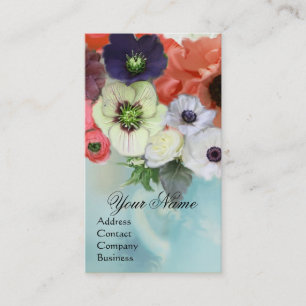 CARTE DE VISITE ROSES BLANCHES ROSES ROUGES ET ANÉMONES FLEURS MON