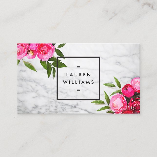 Carte De Visite Roses d'aquarelle Luxe Bold en marbre (Devant)