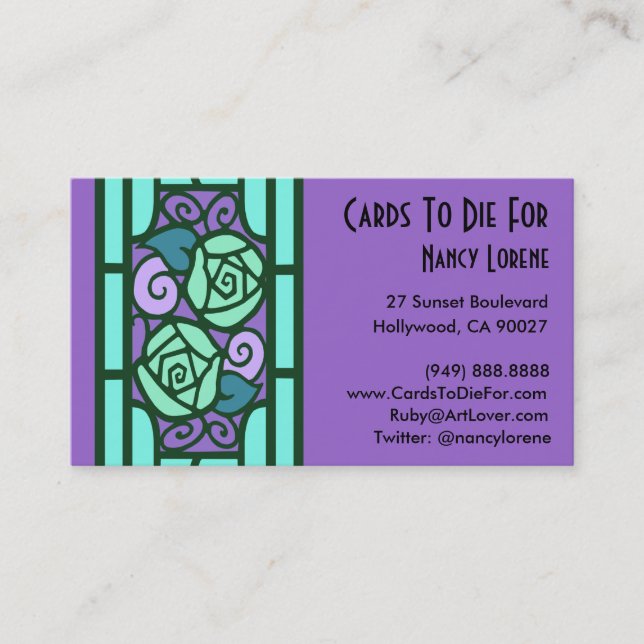 Carte De Visite Roses de Deco dans l'Aqua et le pourpre (Devant)