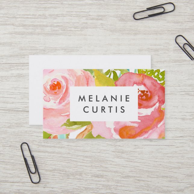 Carte De Visite Roses floraux (Devant/Arrière en situation)