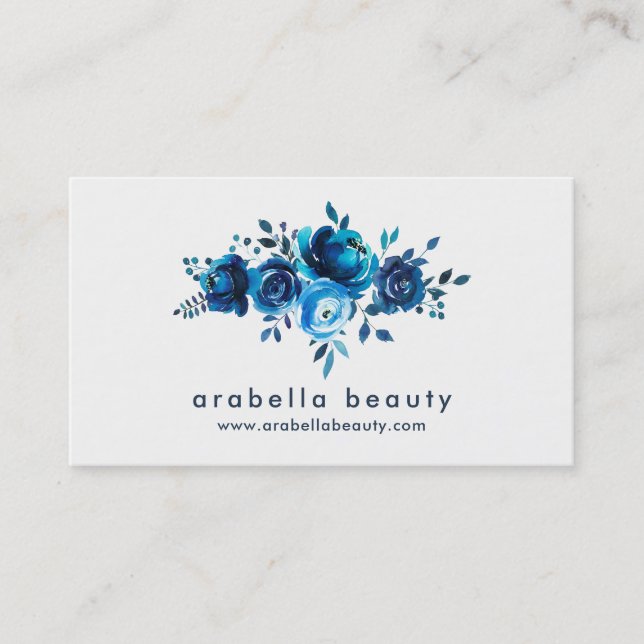 Carte De Visite Roses floraux d'aquarelle bleue chic (Devant)
