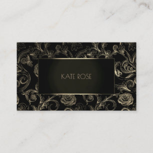 Carte De Visite Roses floraux de cadre d'or noir métallique de