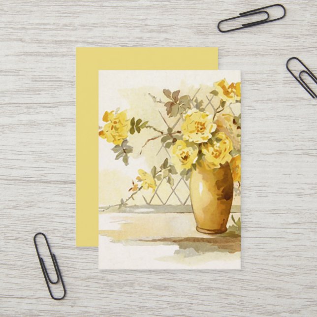 Carte De Visite Roses jaunes dans une aquarelle du vase | à (Devant/Arrière en situation)