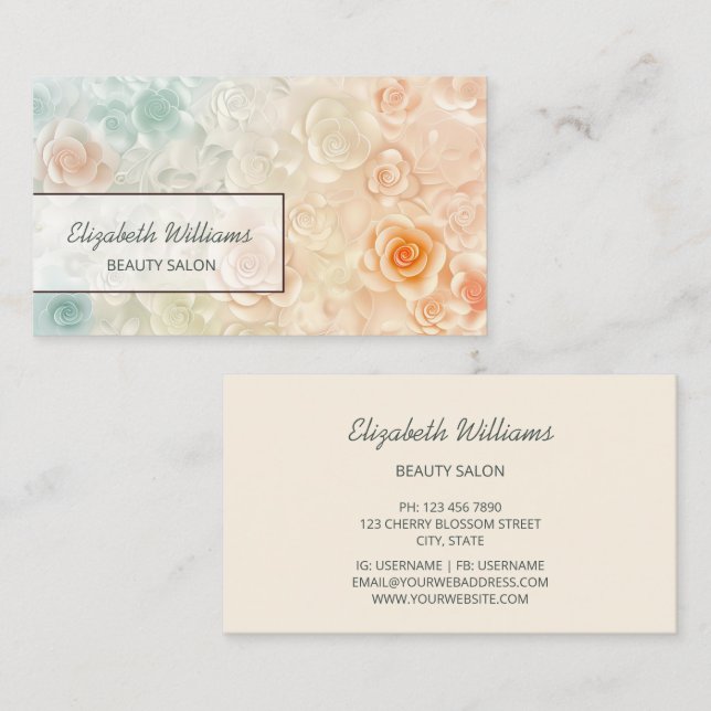 Carte De Visite Roses Pastel 3D (Devant / Derrière)