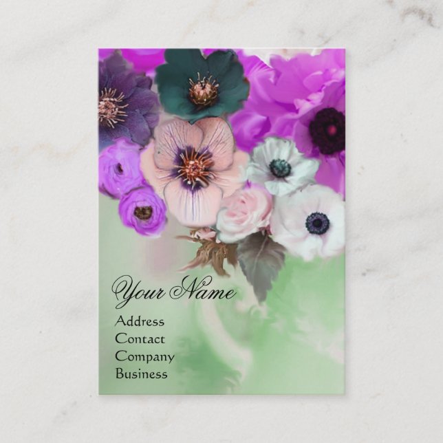 CARTE DE VISITE ROSES POURGES ET FLEURS D'ANÉMONE MONOGRAMME (Devant)