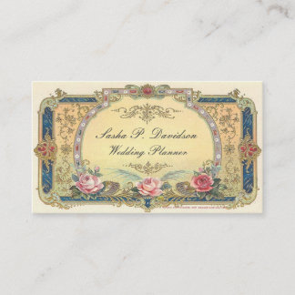Carte De Visite Roses roses élégantes victoriennes roses or bleu