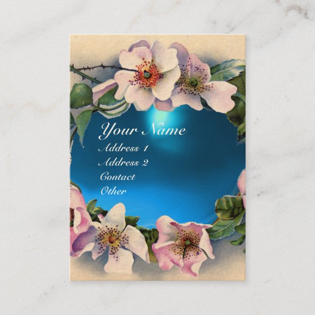 Carte De Visite Roses SAUVAGES AVEC AQUA BLEU GEM STONE MONOGRAM (Devant)
