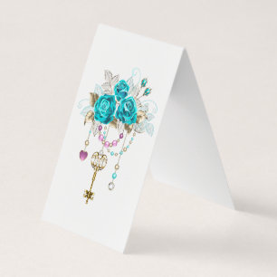 Carte De Visite Roses turquoise avec touches