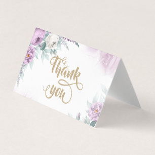 Carte De Visite Roses Violettes à l'aquarelle Merci