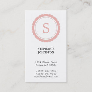 Carte De Visite Rosette rose monogramme élégant appel personnel