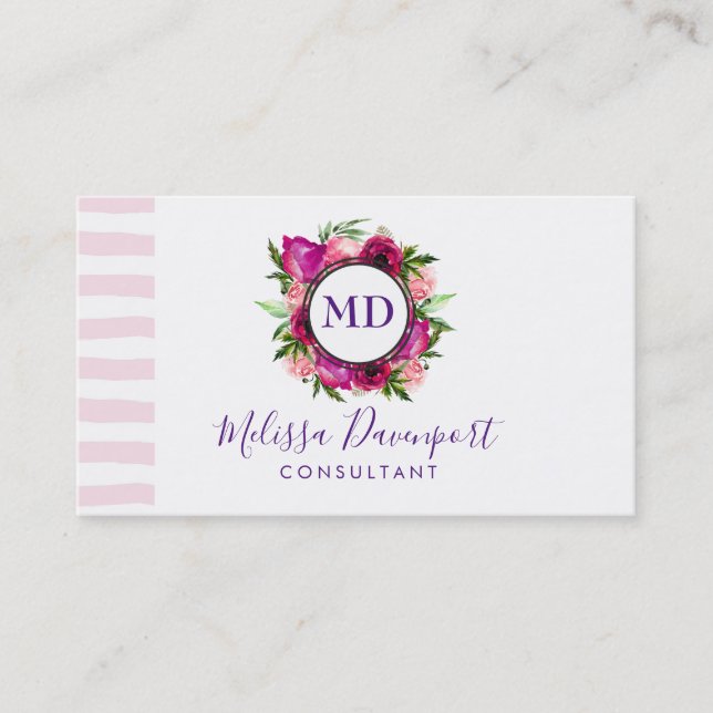 Carte De Visite Rosier rose et bouquet floral de crapaud (Devant)