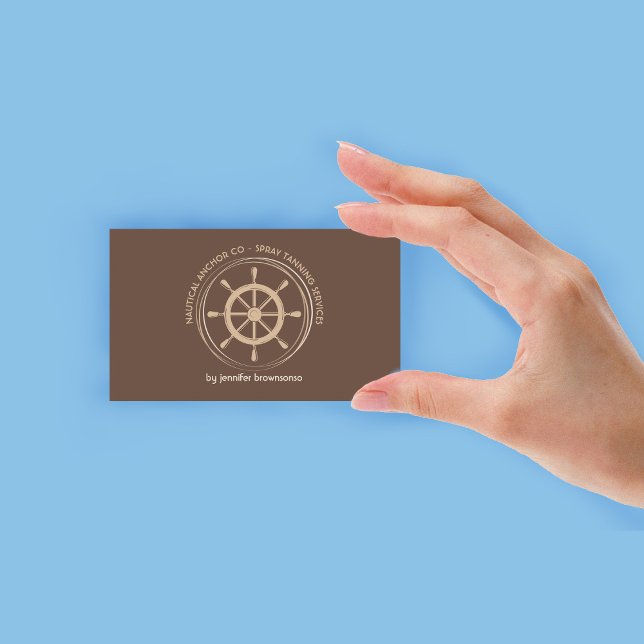 Carte De Visite Roue de navire nautique Brown (Brown Nautical Ship Wheel Business Card)
