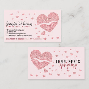 Carte De Visite Rouge à lèvres gloss rose gold Pink Hearts Lips