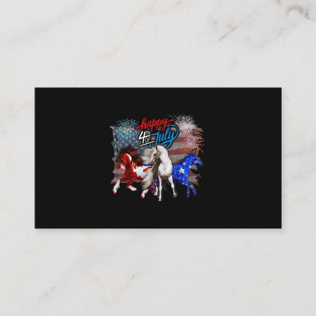 Carte De Visite Rouge Blanc Bleu Cheval 4 Juillet Drapeau USA Feu  (Devant)