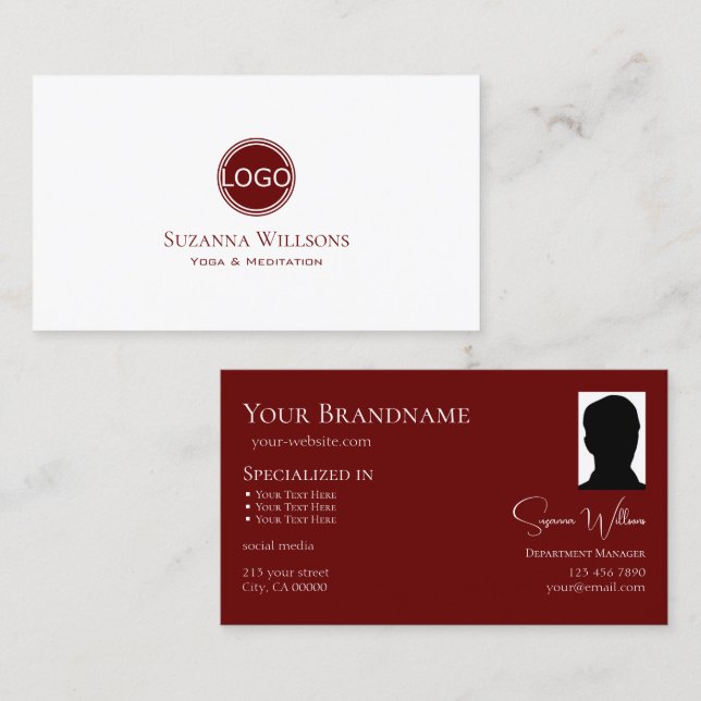 Carte De Visite Rouge blanc classique avec logo et photo (Devant / Derrière)