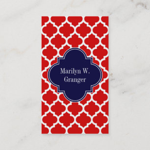 Carte De Visite Rouge Blanc Marocain #5 Marine Nom bleu Monogramme
