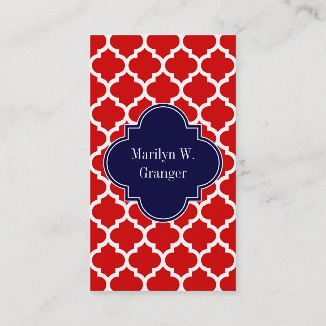 Carte De Visite Rouge Blanc Marocain #5 Marine Nom bleu Monogramme (Dos)