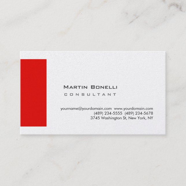 Carte De Visite Rouge blanc moderne simple (Devant)
