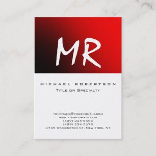 Carte de visite rouge blanc Monogramme de script a