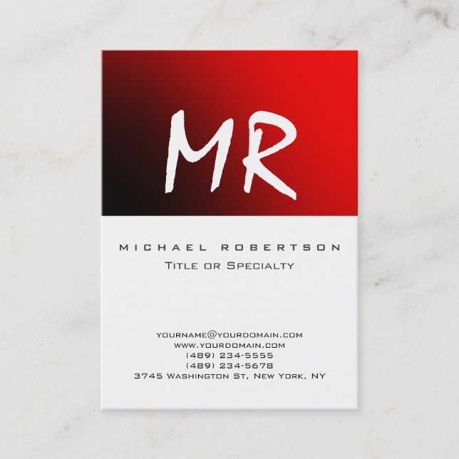 Carte de visite rouge blanc Monogramme de script a (Devant)