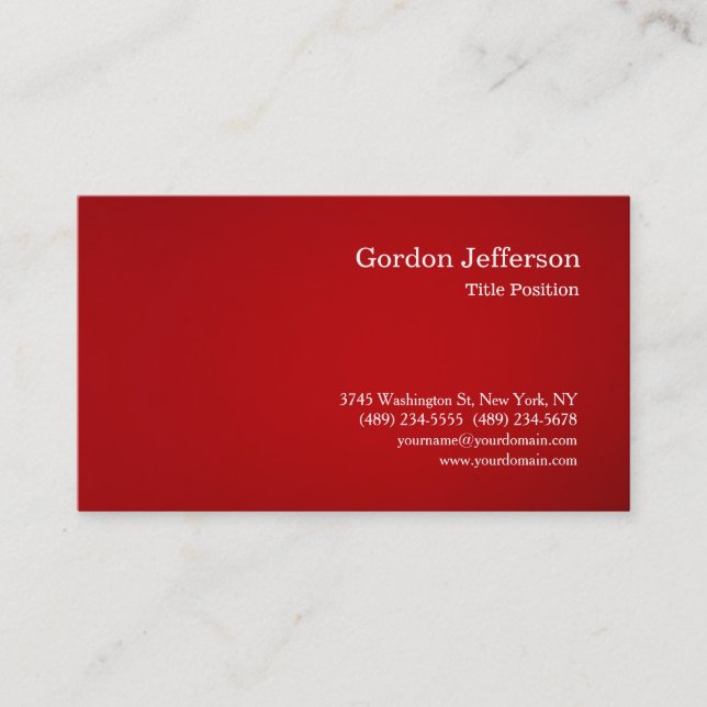 Carte De Visite Rouge Blanc Professionnel Simple Moderne Plain (Devant)