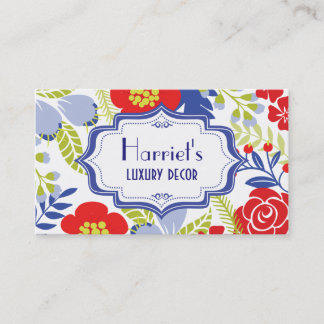 Carte De Visite Rouge bleu vert Vintage motif floral