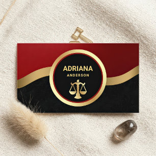 Carte De Visite Rouge bordeaux Or Avocat Échelle de justice Avoué