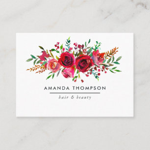 Carte De Visite Rouge Bourgogne et floral rose