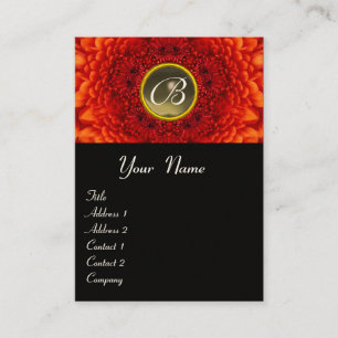 Carte De Visite ROUGE  DAHLIA  MONOGRAMME, GRIS AGATE noir jaune