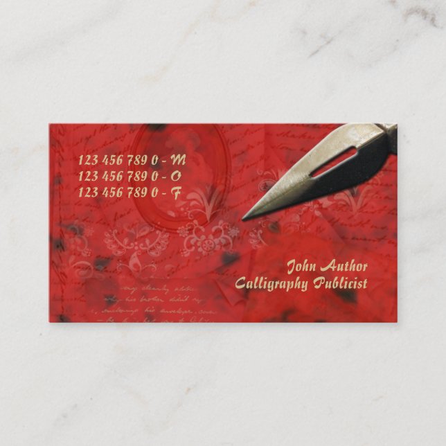 Carte De Visite Rouge de noir d'auteur d'auteur de rédacteur (Devant)