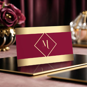 Carte De Visite Rouge élégant cadre géométrique Or moderne