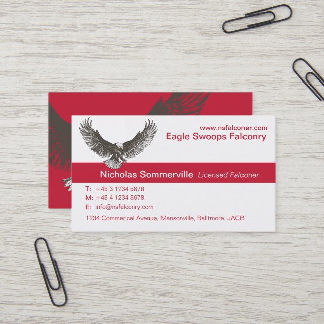 Carte de visite rouge et blanc d'Eagle de (Devant/Arrière en situation)