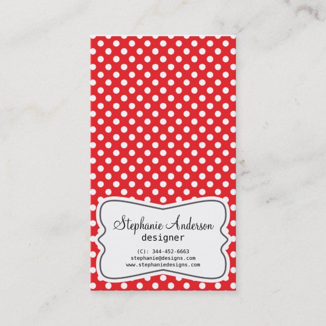 Carte de visite rouge et blanc Girly de pois (Devant)