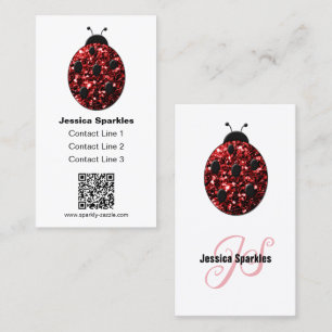 Carte De Visite Rouge étincelles Ladybug QR code Monogramme blanc
