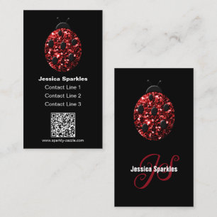 Carte De Visite Rouge étincelles Ladybug QR code Monogramme noir P