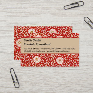 Carte De Visite Rouge Floral Vibrant Ornate Classé Motif