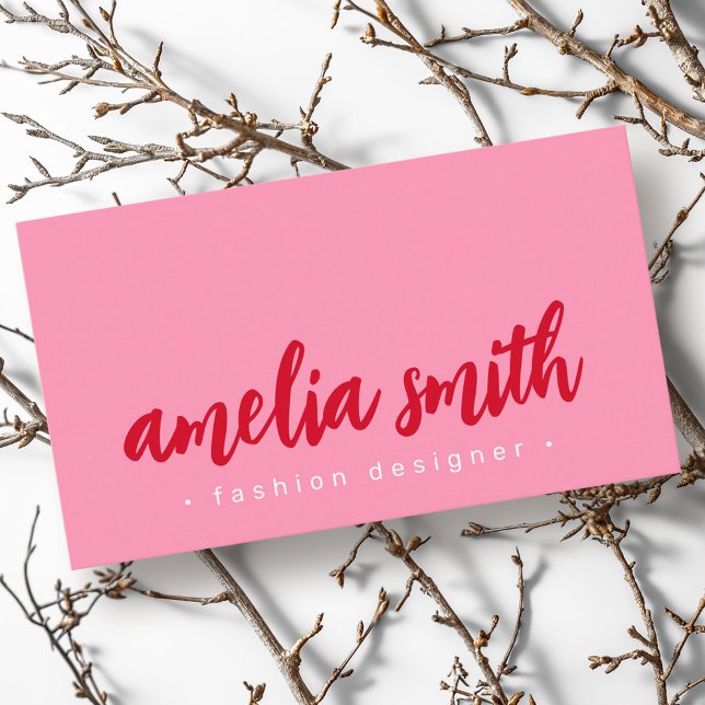 Carte De Visite Rouge gras rose (Red bold script pink business card)