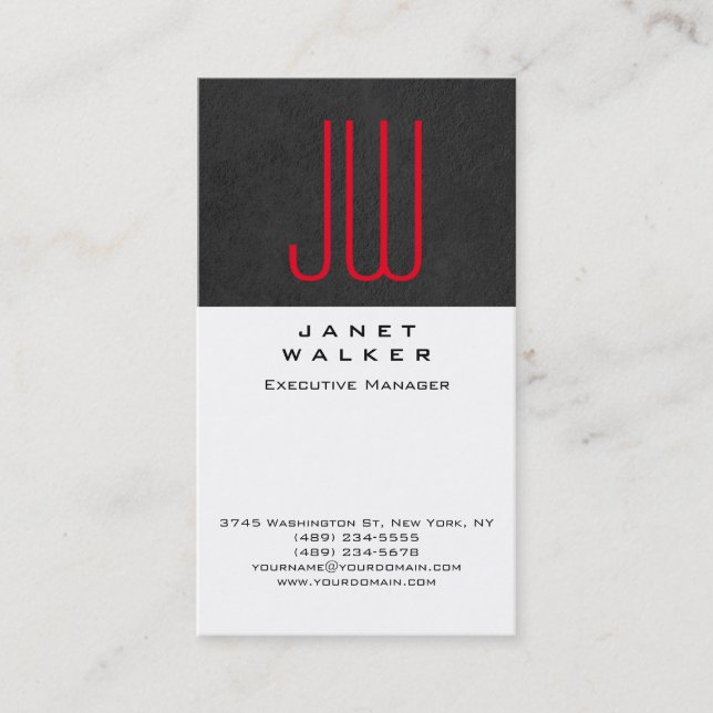 Carte De Visite Rouge gris blanc professionnel simple monogramme m (Devant)