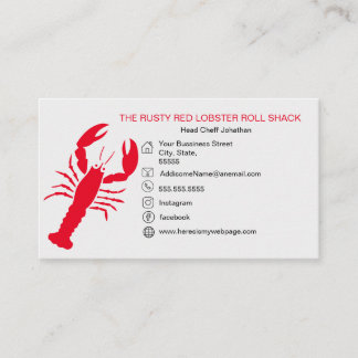Carte De Visite Rouge Homard Fruits de mer Noir Blanc Simple Nauti